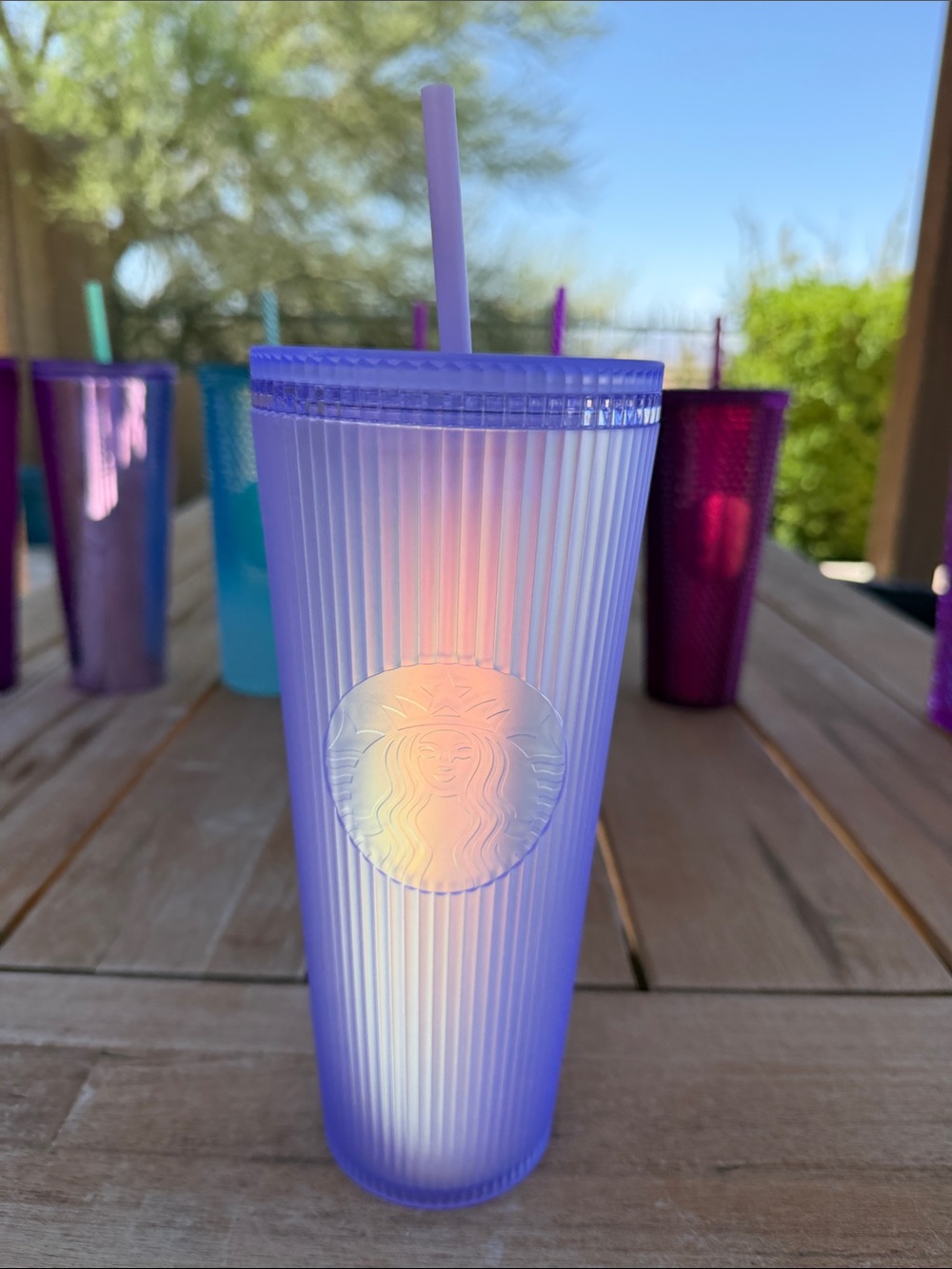 Starbucks Iridescent Lavender Ribbed Tumbler with Straw
